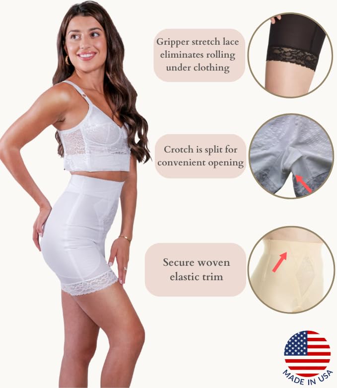 Rago 6206 - High Waist Long Leg Shaper | Made in USA | No Top Roll Waistband | Quality Material | Medium Control | White 5XL/40 - Image 5