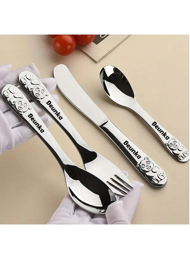 Silvery Stainless Steel Cutlery Set Engraved Dining Gift Kitchens Tableware - Image 1