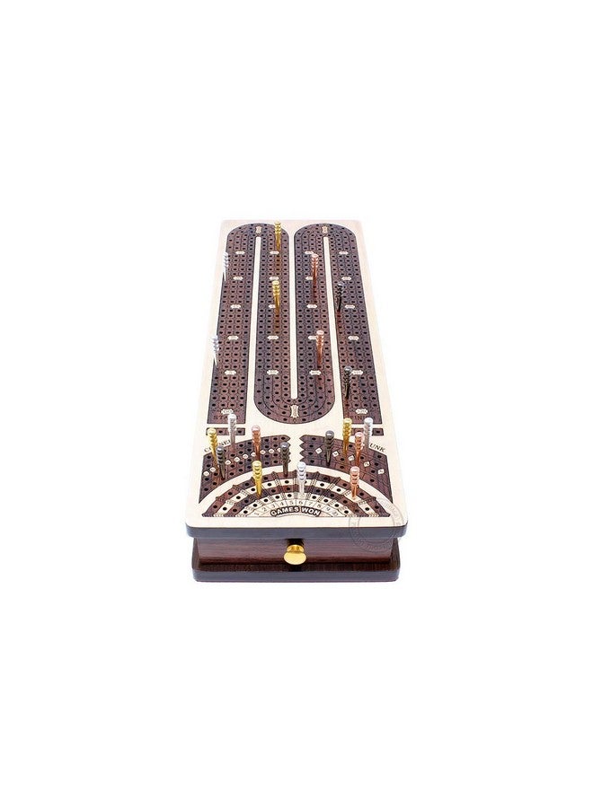 House of Cribbage - Continuous Cribbage Board/Box Inlaid in Maple/Rosewood : 4 Track - Side Drawers with Score Marking Fields for Skunks, Corners and Won Games - Image 4