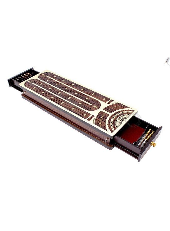 House of Cribbage - Continuous Cribbage Board/Box Inlaid in Maple/Rosewood : 4 Track - Side Drawers with Score Marking Fields for Skunks, Corners and Won Games - Image 3