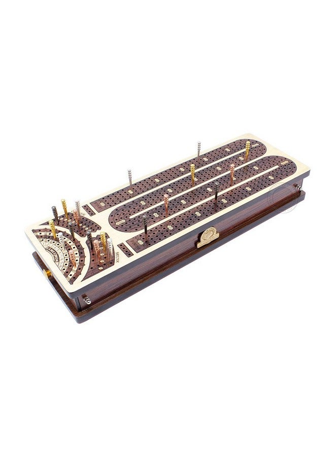 House of Cribbage - Continuous Cribbage Board/Box Inlaid in Maple/Rosewood : 4 Track - Side Drawers with Score Marking Fields for Skunks, Corners and Won Games - Image 1