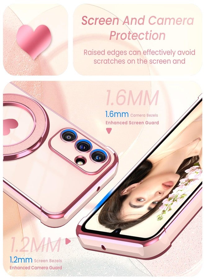 جراب Liufcx لهاتف سامسونج جالاكسي A15 5G بتصميم قلب الحب مع مسند وواقيين للشاشة: جراب فاخر مطلي بالذهب بحواف رفيعة من مادة TPU الناعمة المقاومة للصدمات لهاتف جالاكسي A15 (وردي) - Image 3