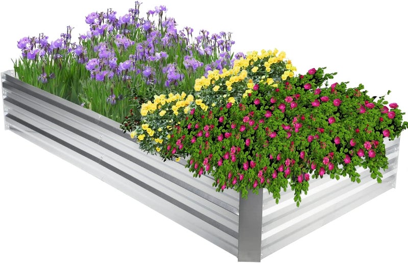 iPower iPower Galvanized Raised Garden Bed Adjustable Size Metal Planter Box Steel Kit with Metal Stake to Fix for Flowers Vegetables and Herb 8x4x1ftSilver  - Image 1