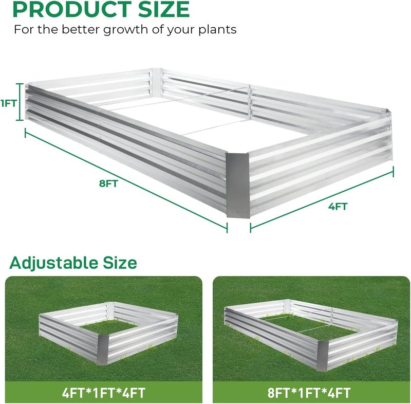 iPower iPower Galvanized Raised Garden Bed Adjustable Size Metal Planter Box Steel Kit with Metal Stake to Fix for Flowers Vegetables and Herb 8x4x1ftSilver  - Image 2