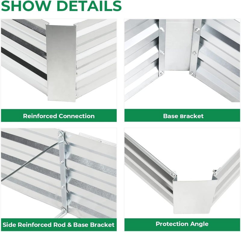 iPower iPower Galvanized Raised Garden Bed Adjustable Size Metal Planter Box Steel Kit with Metal Stake to Fix for Flowers Vegetables and Herb 8x4x1ftSilver  - Image 3