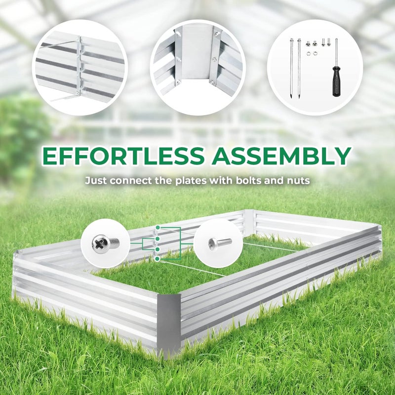 iPower iPower Galvanized Raised Garden Bed Adjustable Size Metal Planter Box Steel Kit with Metal Stake to Fix for Flowers Vegetables and Herb 8x4x1ftSilver  - Image 4