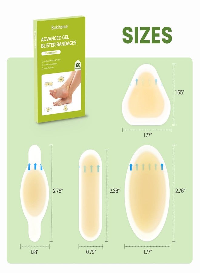 Bukihome Gel Blister Hydrocolloid Bandages - 60Pcs Blister Cushions for Foot - Water Resistant Adhesive Bandages, Toe Blister Pads for Prevention & Recovery, Reduce Friction with Heels (Variety Pack - Image 4