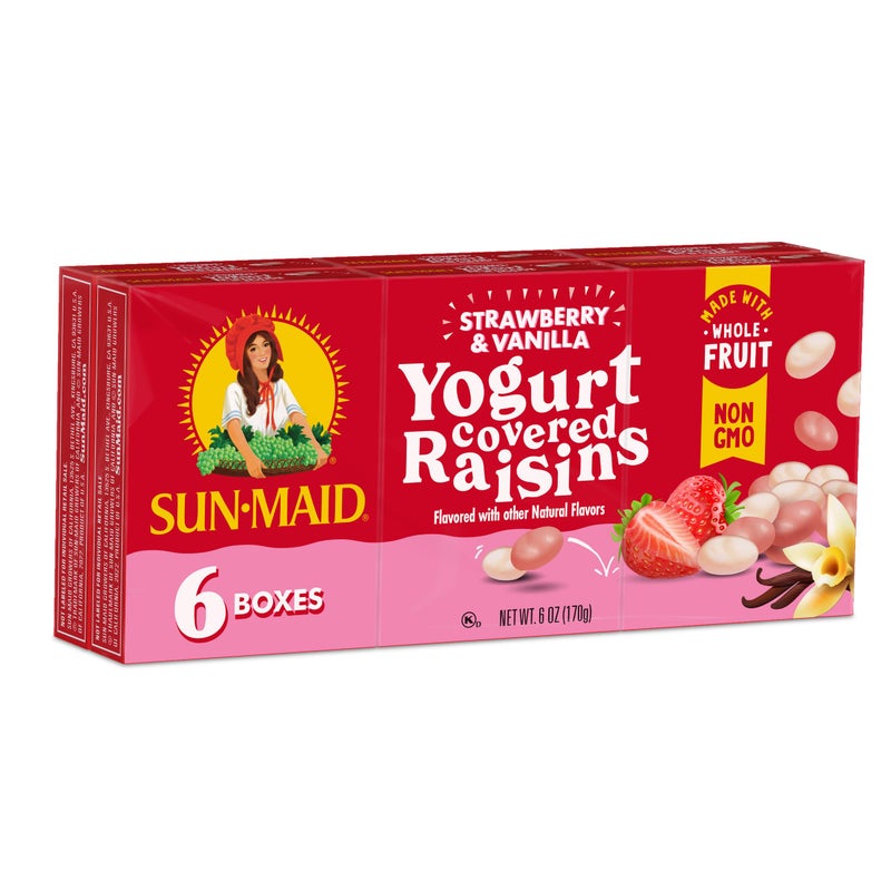 SunMaid Strawberry  Vanilla Yogurt Covered Raisins 6 Pack of 1 oz Snack Packs  Healthy Snacks for Kids School Snacks - Image 3