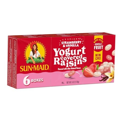 SunMaid Strawberry  Vanilla Yogurt Covered Raisins 6 Pack of 1 oz Snack Packs  Healthy Snacks for Kids School Snacks - Image 1