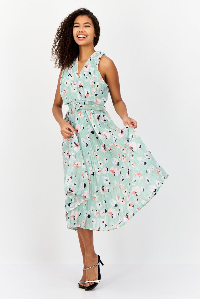 Phase Eight Women Pleated Belt Detail Midi Dress, Multicolor - Image 1