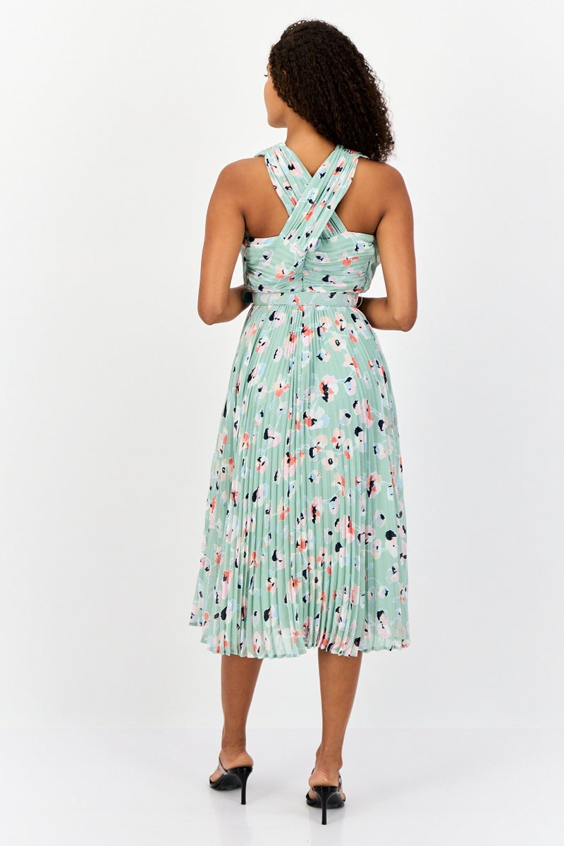 Phase Eight Women Pleated Belt Detail Midi Dress, Multicolor - Image 4