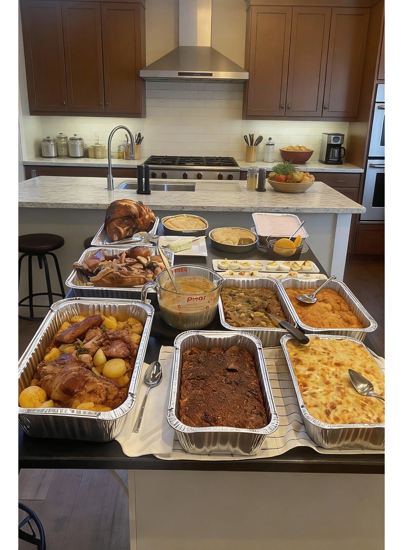 حاوية ألومنيوم ٣٫٥ لتر مع أغطية، ١٠ عبوات حاويات طعام ألومنيوم إضافية عميقة - Image 2