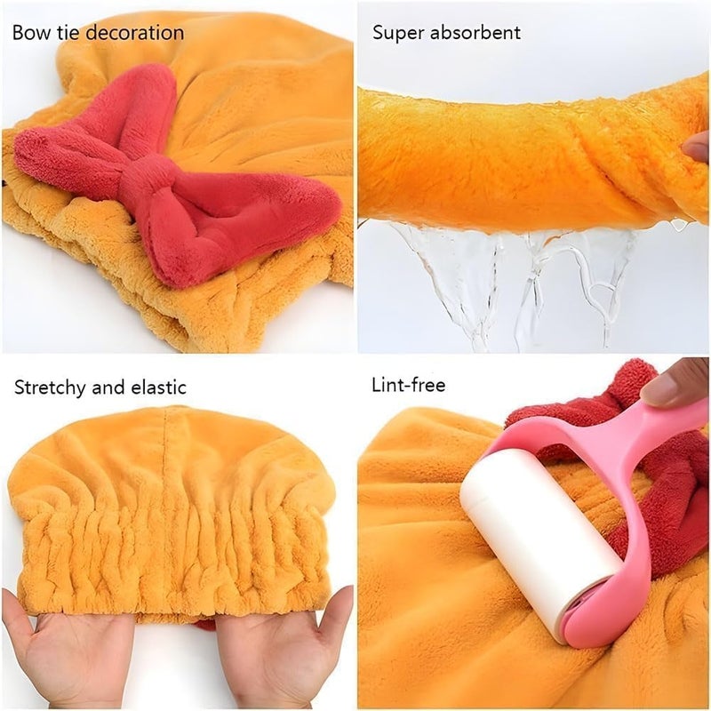 GOTTIDO Microfiber Hair Dry Cap Absorbent Quick Drying Cap Soft Hair Drying Towel Stripe Dry Hair Cap Hair Towel Cap with Bow-Knot Shower Cap for Women and Girls (Sky Blue, Hair Drying Caps) - Image 2