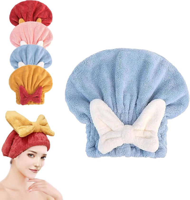 GOTTIDO Microfiber Hair Dry Cap Absorbent Quick Drying Cap Soft Hair Drying Towel Stripe Dry Hair Cap Hair Towel Cap with Bow-Knot Shower Cap for Women and Girls (Sky Blue, Hair Drying Caps) - Image 1