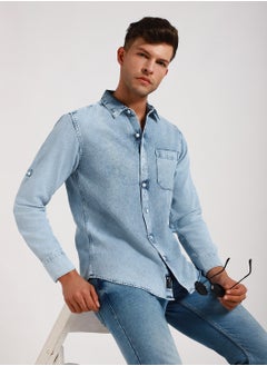 Dennis Lingo Stylish Blue Denim Shirt for Men - Slim Fit, Durable  - Image 1