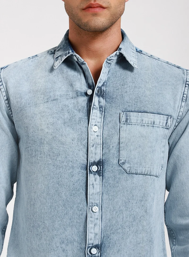 دينيس لينغو Stylish Blue Denim Shirt for Men - Slim Fit, Durable