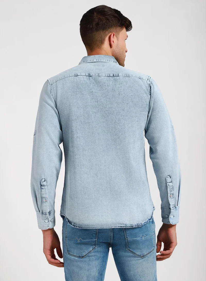 دينيس لينغو Stylish Blue Denim Shirt for Men - Slim Fit, Durable