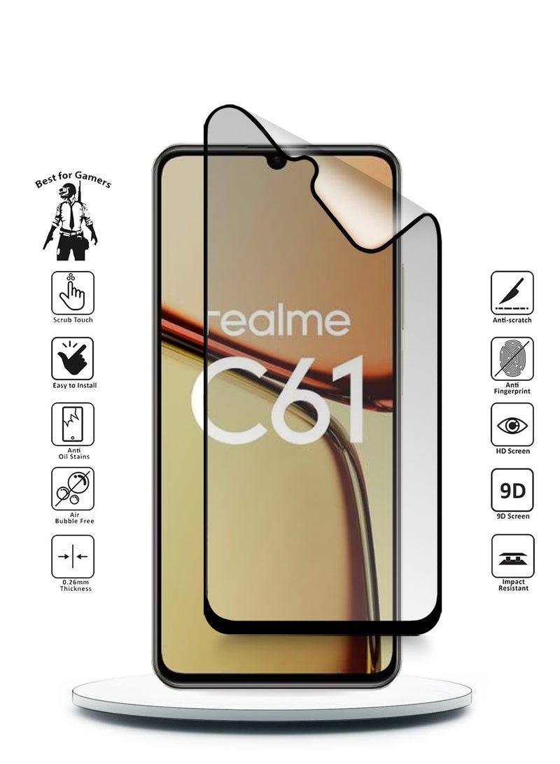 Wtech Realme C61 / Realme C63 4G 2024 Nano Ceramic Full Glue Full Cover Matte Flexible Screen Protector - Clear/Black - Image 2