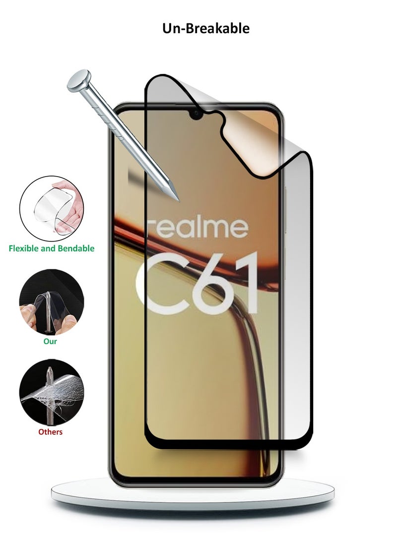 Wtech Realme C61 / Realme C63 4G 2024 Nano Ceramic Full Glue Full Cover Matte Flexible Screen Protector - Clear/Black - Image 4