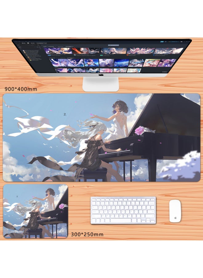 Generic - No Overlock Honkai Impact 3 Mouse Pad Extra Large Animation Kiana Dem Lisa Alicia Two-Dimensional Notebook-Color:100x50cm Thickness 3mm-Pattern:Khaki Light Dance - Image 1