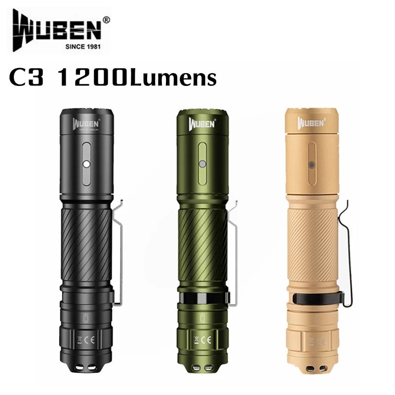 وبين مصباح يدوي Wuben C3 Portable Outdoor Flashlight 1200Lumens Type-C Rechargeable EDC Waterproof Troch With 18650 Battery For Camping Hunting - Image 2