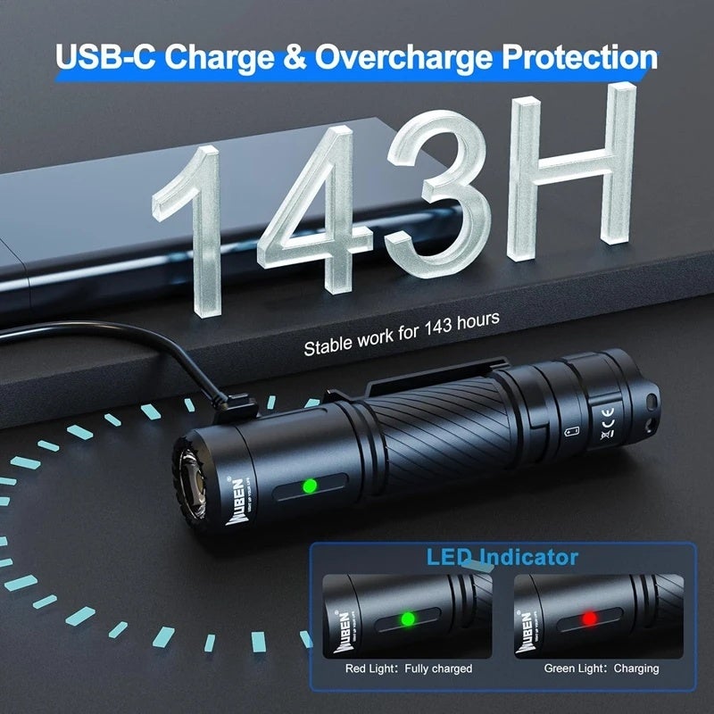 وبين مصباح يدوي Wuben C3 Portable Outdoor Flashlight 1200Lumens Type-C Rechargeable EDC Waterproof Troch With 18650 Battery For Camping Hunting - Image 5