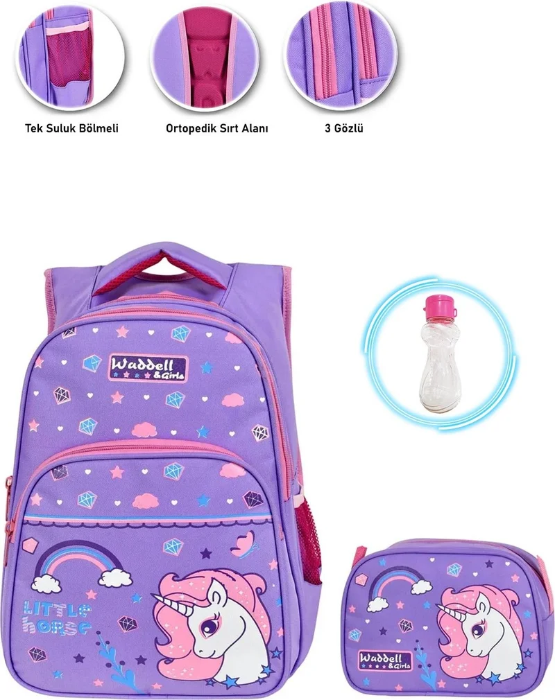 ماشو تريند Lilac Crystal Unicorn School Bag + Nutrition Unicorn Bag Primary School Bag Backpack Sling Bag