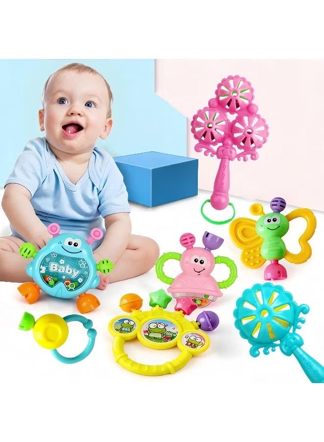 Jamal 7-Piece Baby Rattle Toy, Infant Teething Toys, Grab and Spin Rattles Sensory Toy Set, Baby Toys Gift for Babies 3M+ old Boys Girls, Early Educational Toy Set - Image 1
