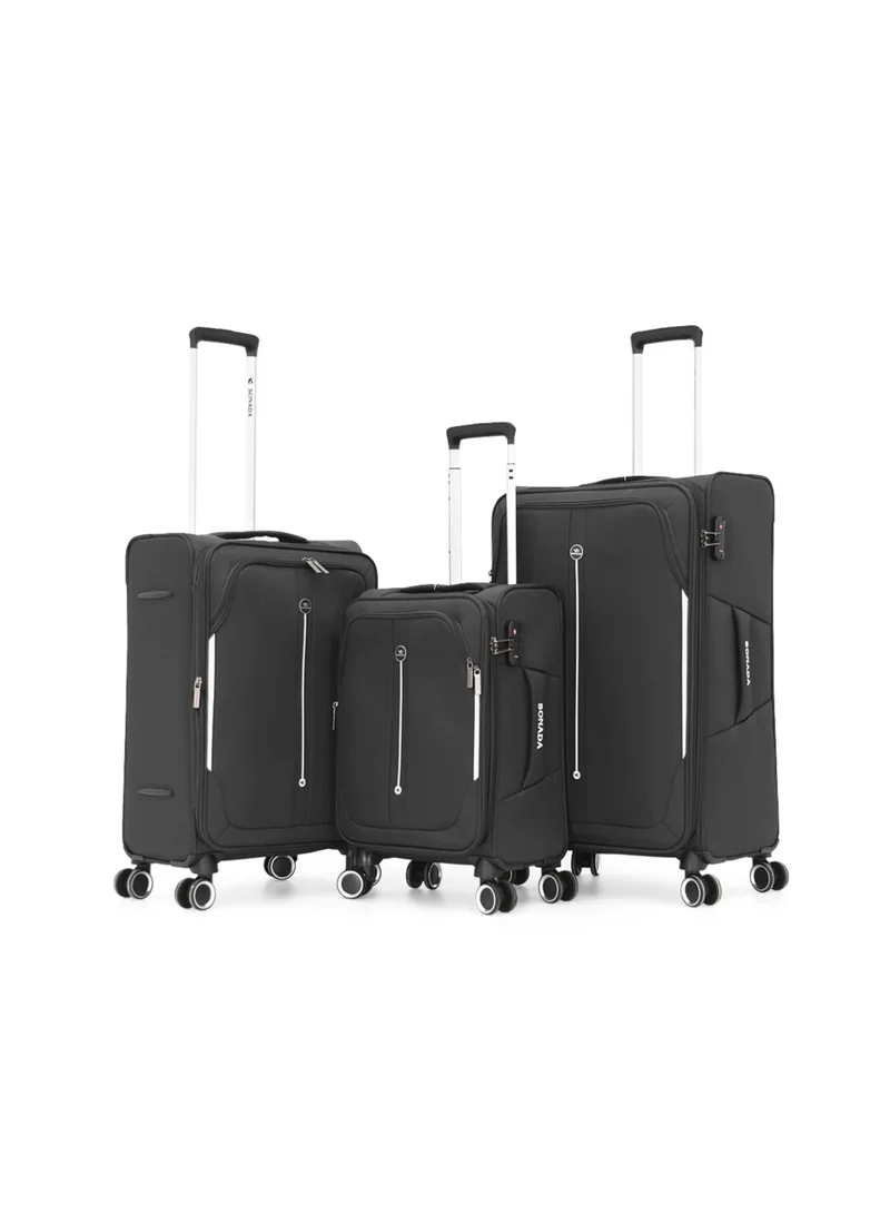 SONADA Softside Luggage Spinner Trolley Bag 3 Pieces Set,Grey (S-20",M-24",L-28")