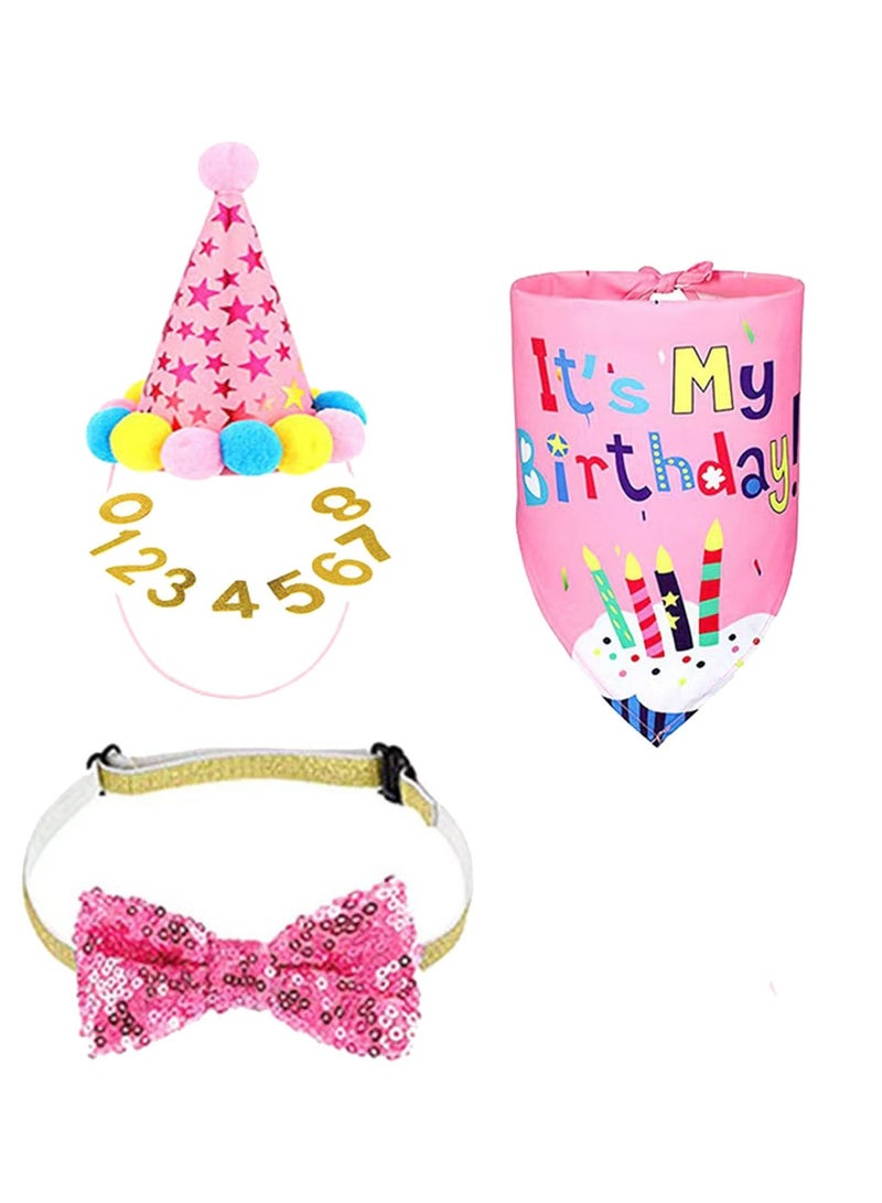 Mordely Dog Birthday Bandana and Hats Set, Dog Girl Bandana, Cute Dog Bow Tie, Checkered Triangle Scarf, It's My Birthday Banner, Dog Birthday Party Supplies Decorations - Image 2