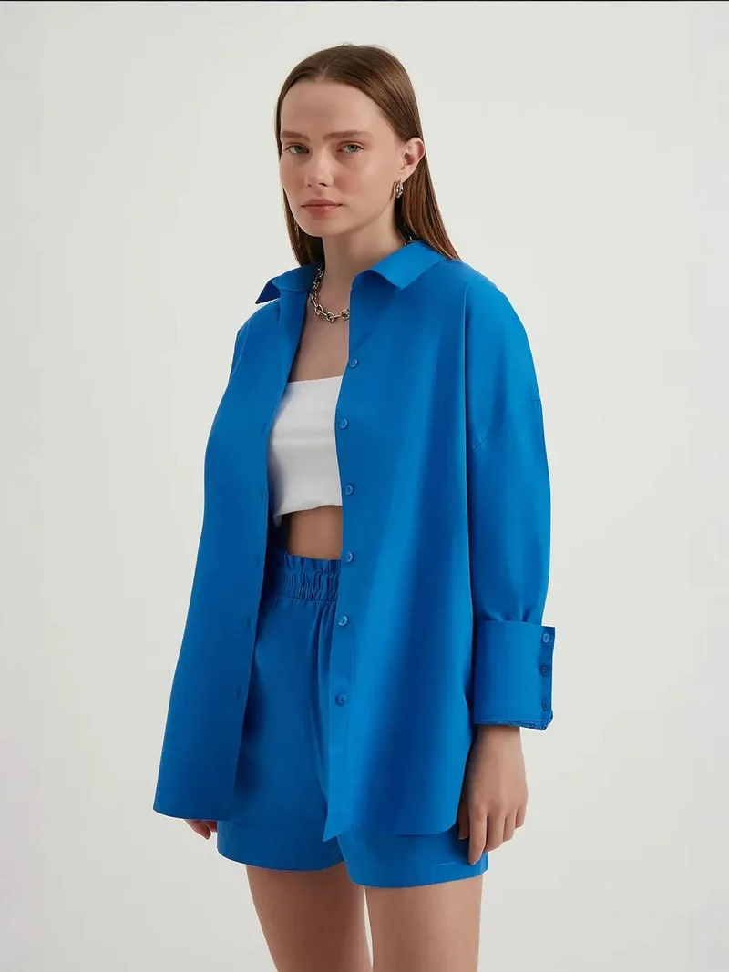 HICCUP 2 Pieces: Oversized Shirt & High Waist Ruched Waistband Shorts