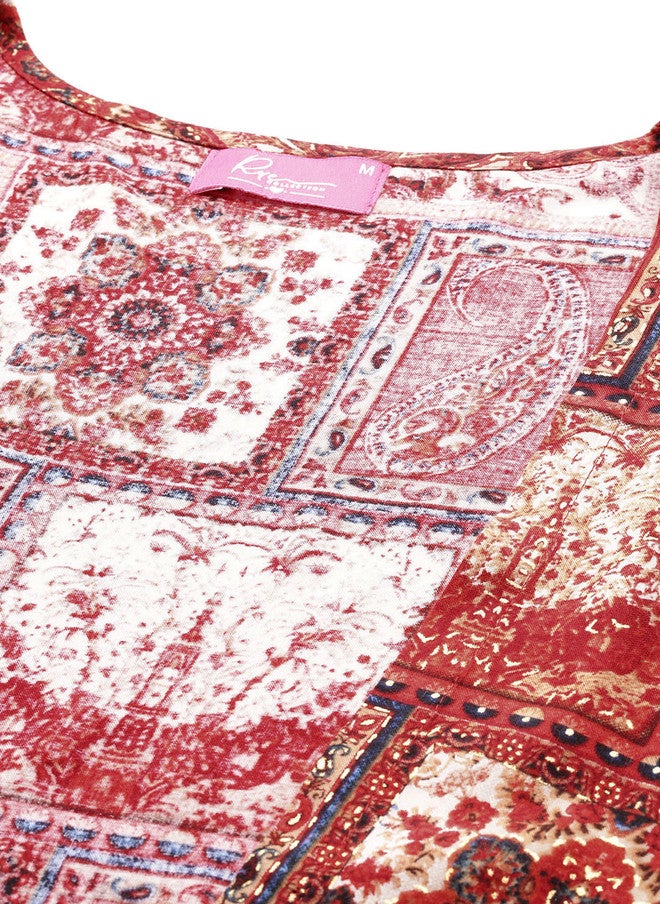 Rue Collection كُرتا مزين بتطريز هندسي وعمل مرآة مع شروغ للنساء - Image 2