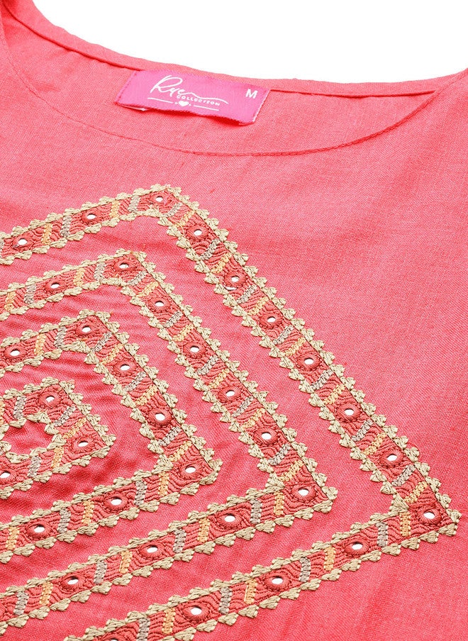 Rue Collection كُرتا مزين بتطريز هندسي وعمل مرآة مع شروغ للنساء - Image 3