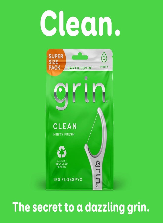 GRIN Clean Flosspyx, Floss Picks, 150 Count, Dental Flossers, Minty Flavor, Recycled Plastic, Super Strong Fine Floss, Tight Teeth, Premium Longer Floss Head, Includes Safe Fold-Back Tooth Pick - Image 4