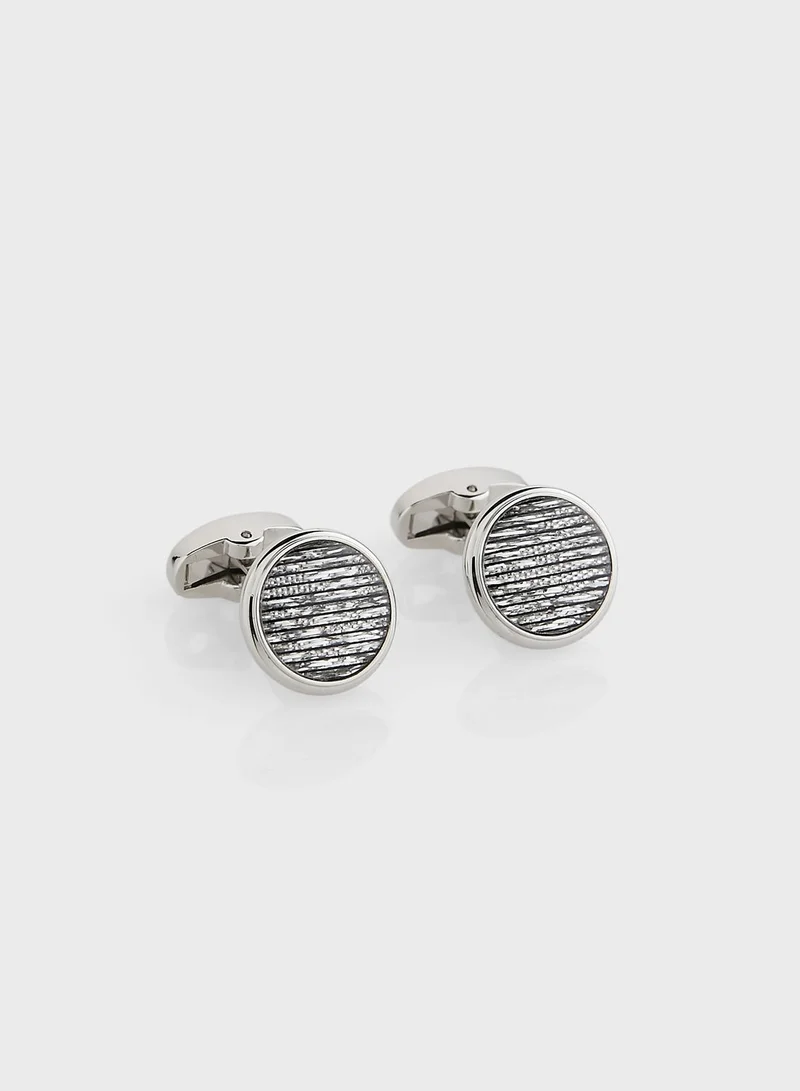 Robert Wood Round Stripe Cufflinks In Giftbox