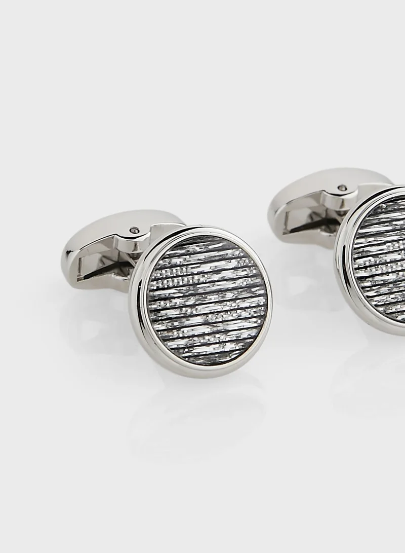 Robert Wood Round Stripe Cufflinks In Giftbox