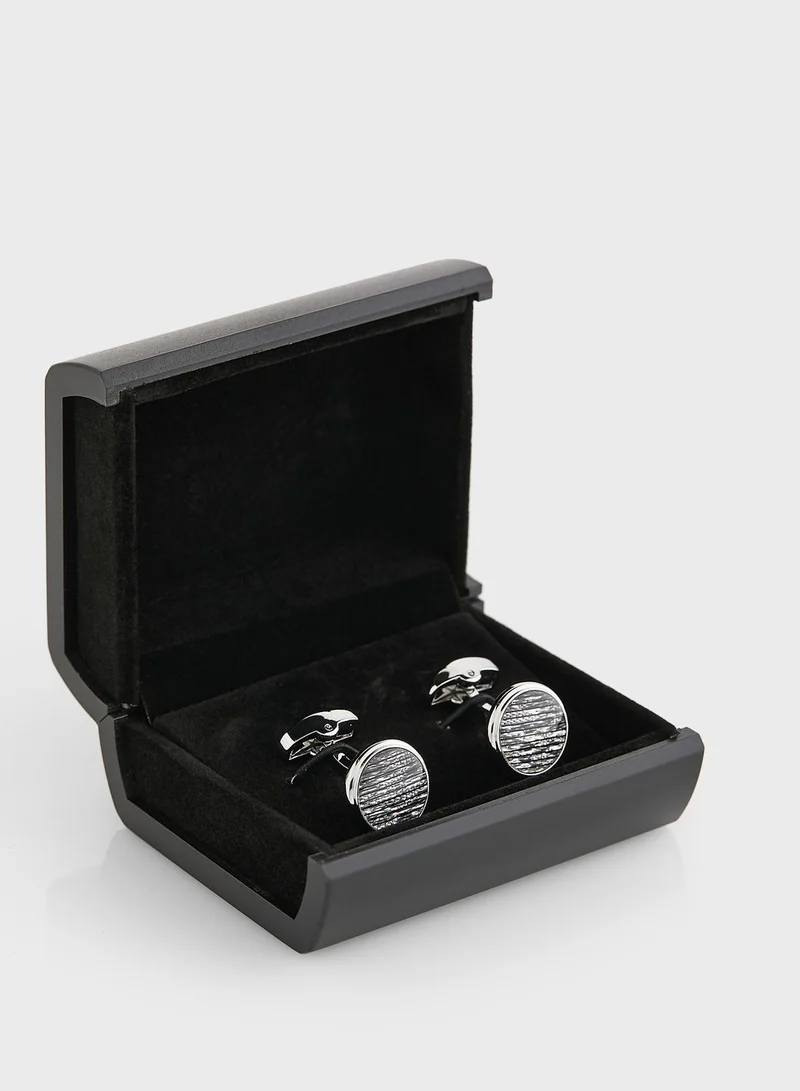 Robert Wood Round Stripe Cufflinks In Giftbox