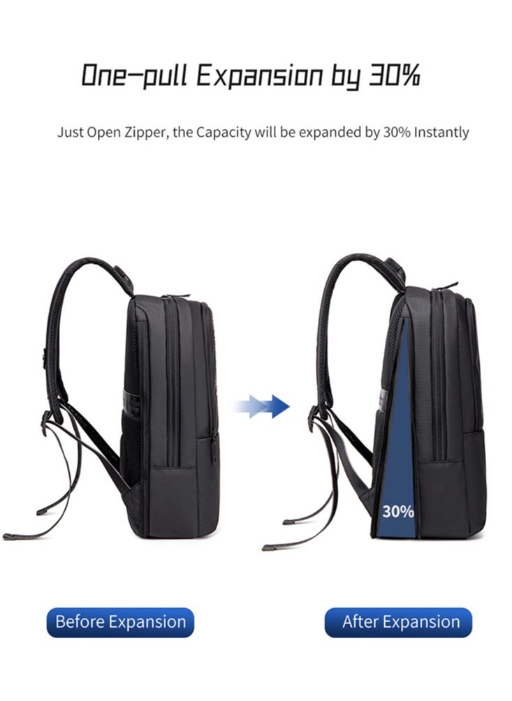 Durable Laptop Backpack, Business Travel Expandable School Bag with Laptop and Tablet Compartment for Men, Black