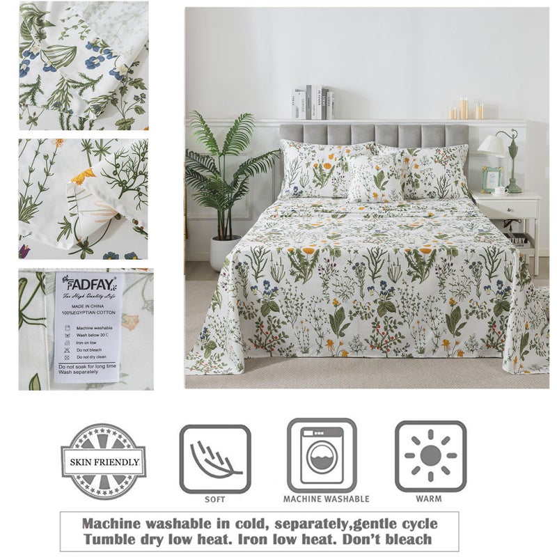 FADFAY 100% Egyptian Cotton Sheets King Botanical Printed Floral Sheets Yellow Flowers & Leaves Pattern Farmhouse Bedding Soft and Breathable French Country Bedding 4Pcs Deep Pocket King Sheet Set - Image 5