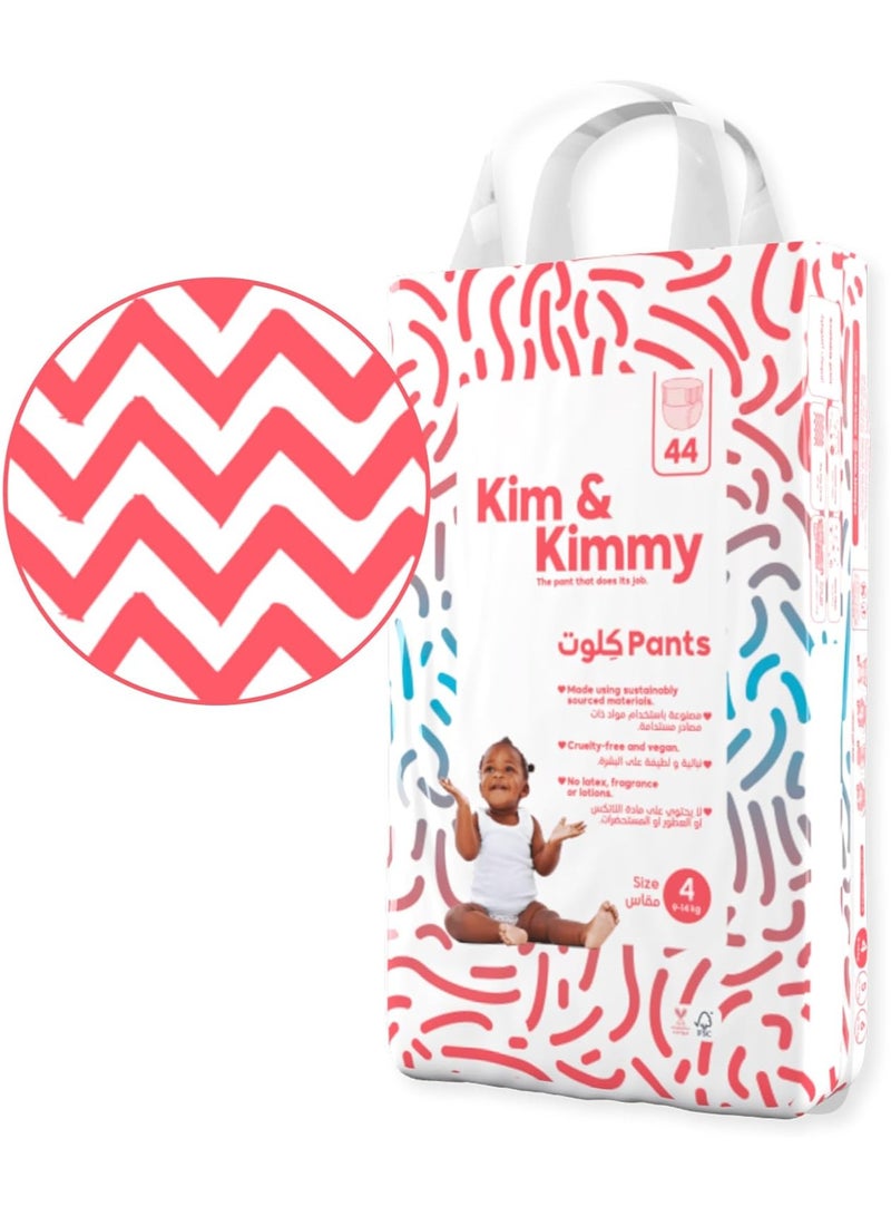Kim & Kimmy Eco Diaper Pants, Size 4, 9-14 kg, 44 Pants - 12 Hour Leak Protection, No Rashes, Hypoallergenic, Ultra-Soft & Highly Absorbent - Cruelty Free & Vegan - Zig Zag Swag