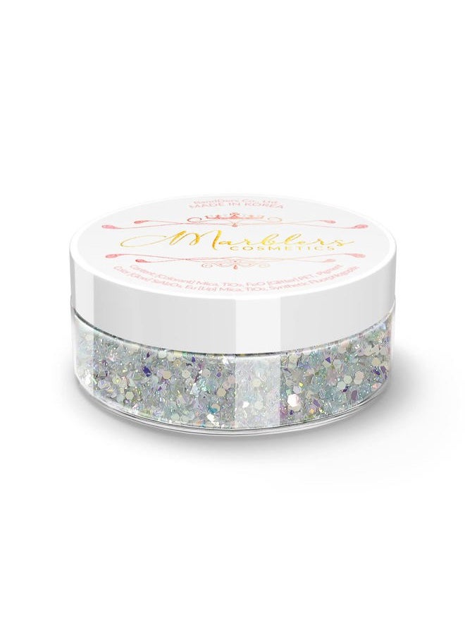 MARBLERS Mixed Shaped Face & Body Glitter [Silver] 0.18oz (5g) | Chunky | Chopped | Flake | Non-Toxic | Vegan | Cruelty-Free | Festival, Rave & Party Makeup | Eye, Hair, Nail Polish, Eyeshadow  - Image 1