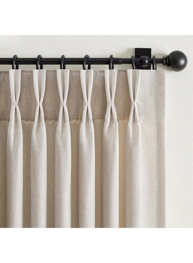 Drapenova Pinch Pleated Linen Curtains 96 Inches Long 2 Panel Set (40" W x 96" L) for Living Room & Bedroom Window Natural Birch Light Filtering with Hooks,Rings & Back Tab,Neutral Boho Farmhouse Style - Image 1