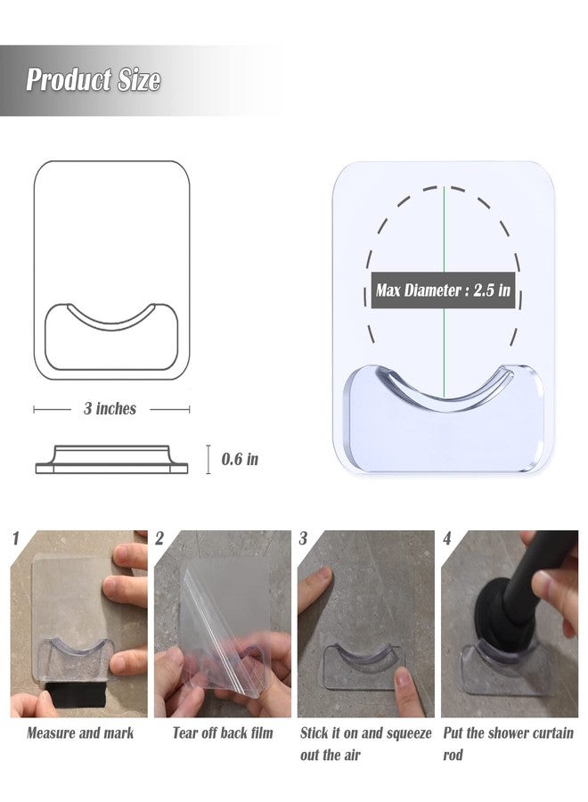 PREBENE Adhesive Shower Curtain Rod Holder, 4 Pcs Tension Rod Holders, No Drilling | Invisible Rod Retainer, Transparent Wall Mount Holder for Shower Curtain Rod(Rod Not Included) - Image 5