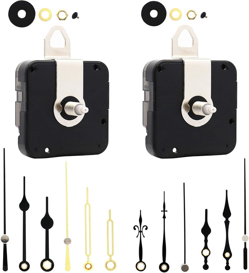 TIKROUND Youngtown 12888 2 Pack Clock Movement Mechanism with 4 Pairs of Short Hands Battery Silent Sweep Operated Quartz Clock Motor Kit DIY Repair Parts Replacement,Total Shaft Length is 19 mm (3/4 inch). - Image 1