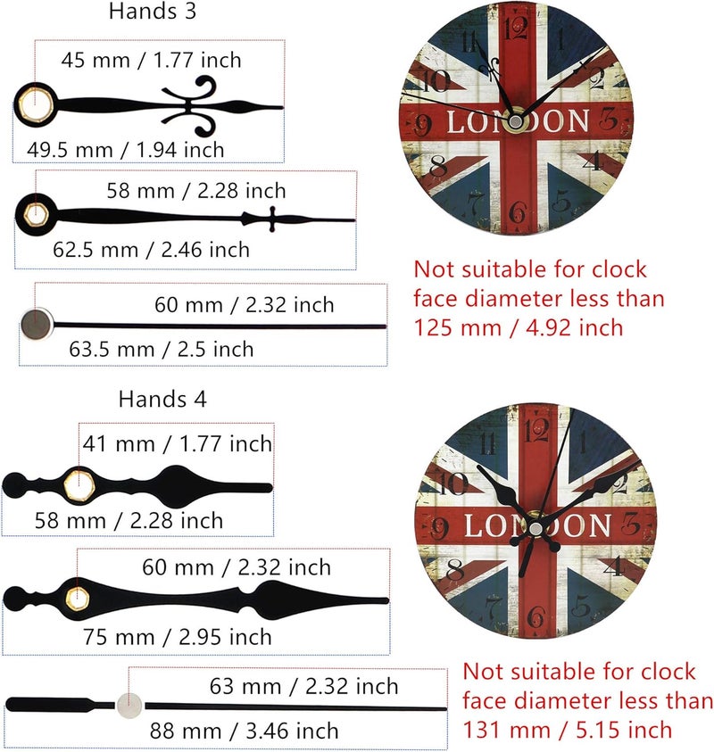 TIKROUND Youngtown 12888 2 Pack Clock Movement Mechanism with 4 Pairs of Short Hands Battery Silent Sweep Operated Quartz Clock Motor Kit DIY Repair Parts Replacement,Total Shaft Length is 19 mm (3/4 inch). - Image 5