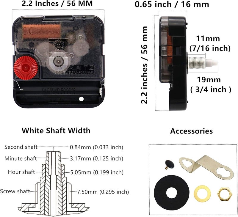 TIKROUND Youngtown 12888 2 Pack Clock Movement Mechanism with 4 Pairs of Short Hands Battery Silent Sweep Operated Quartz Clock Motor Kit DIY Repair Parts Replacement,Total Shaft Length is 19 mm (3/4 inch). - Image 2