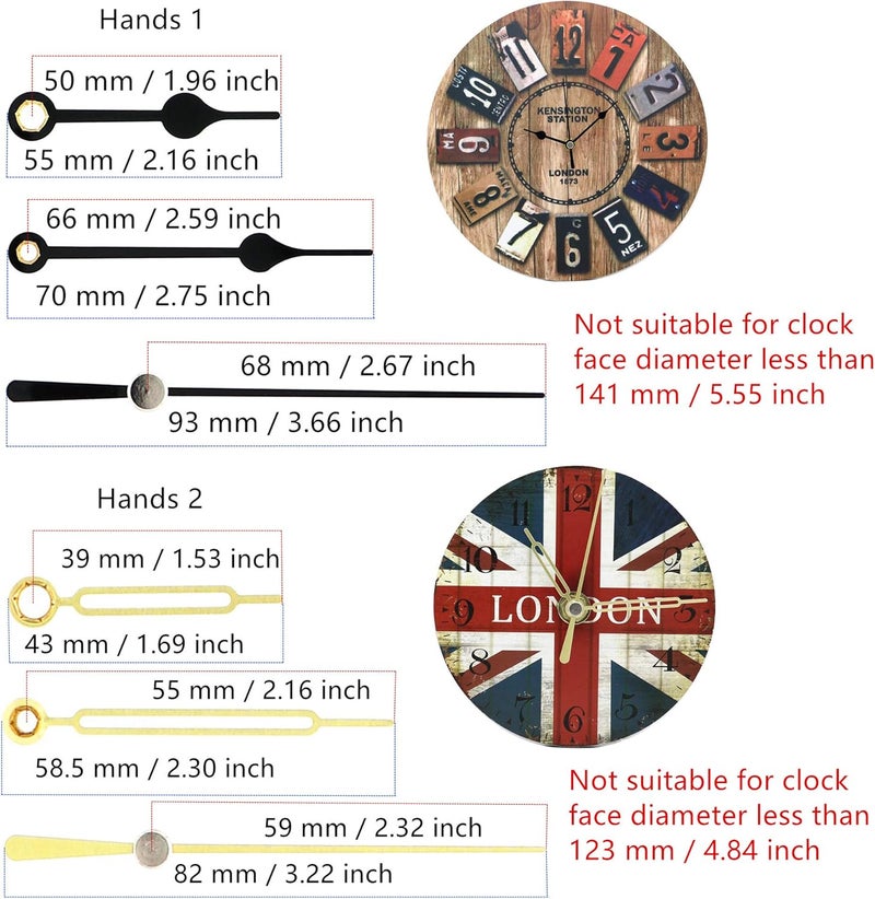 TIKROUND Youngtown 12888 2 Pack Clock Movement Mechanism with 4 Pairs of Short Hands Battery Silent Sweep Operated Quartz Clock Motor Kit DIY Repair Parts Replacement,Total Shaft Length is 19 mm (3/4 inch). - Image 4