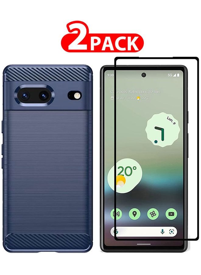 CATANES 2 Pack For Google Pixel 7a Case And Screen Protector Soft TPU Bumper Protective Back Case Blue  - Image 1