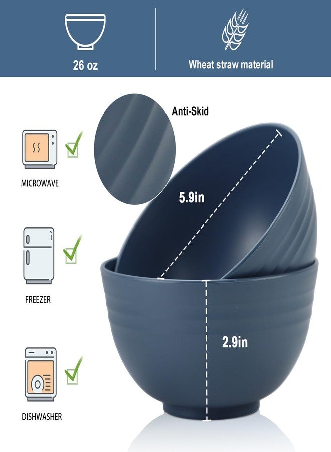 Wrova Wheat Straw Bowl Sets,8 PCS Unbreakable Cereal Bowls 26 OZ,Microwave and Dishwasher Safe Bowls,Kids Bowl suitable for cereal,salad,snack and soup (Navy Blue) - Image 2