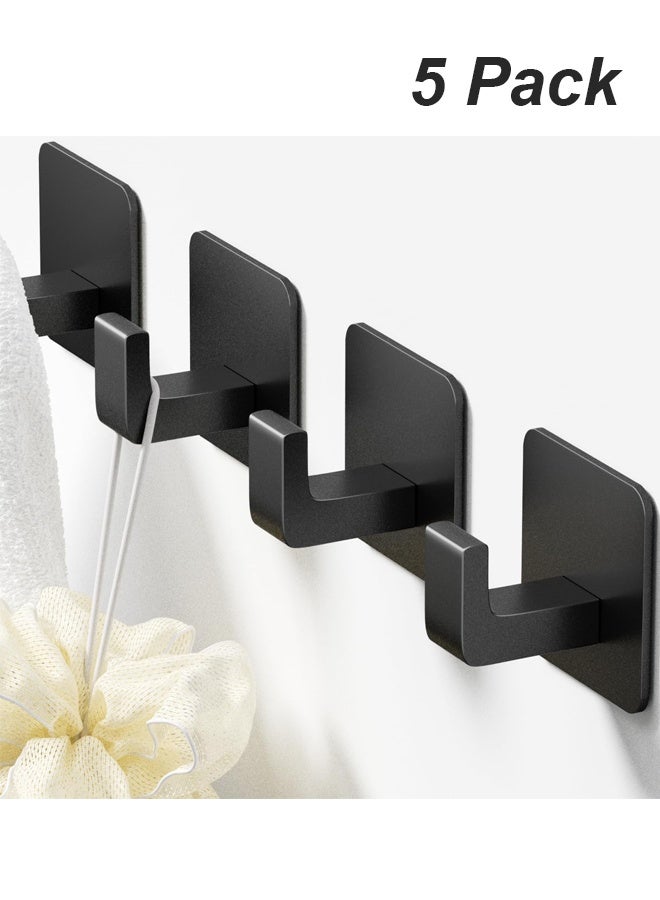 مجموعة من 5 خطافات مناشف وأردية حمام للحمامات، خطافات معطف سوداء غير لامعة للتعليق، خطافات دش متينة من الفولاذ المقاوم للصدأ مثبتة على الحائط، خطافات جدارية - Image 1